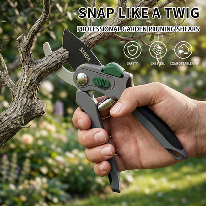 9" Bypass Pruning Shears, SK5 Steel Pruning Shears for Gardening, Garden Clippers with 2-Position Adjustable Jaw for Thick Branches, Landscaping