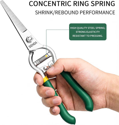 9" Bypass Pruning Shears, SK5 Steel Pruning Shears for Gardening, Garden Clippers with 2-Position Adjustable Jaw for Thick Branches, Landscaping