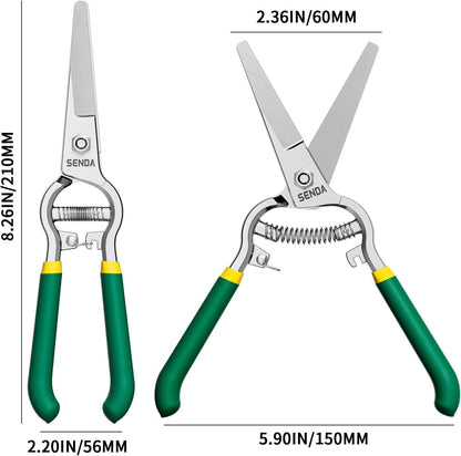 9" Bypass Pruning Shears, SK5 Steel Pruning Shears for Gardening, Garden Clippers with 2-Position Adjustable Jaw for Thick Branches, Landscaping