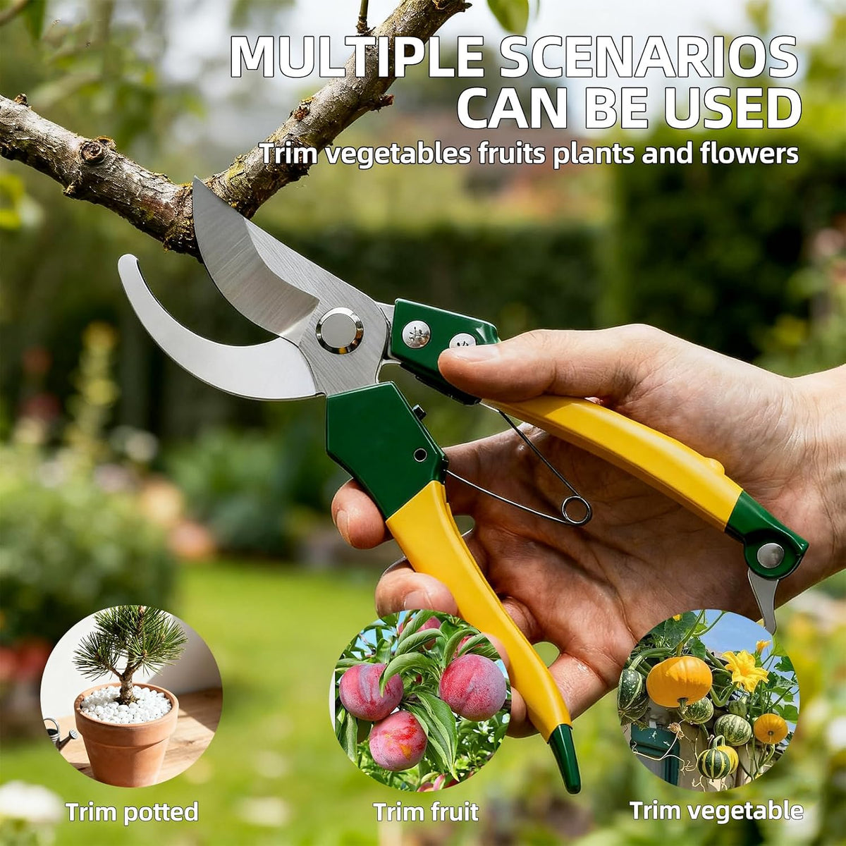 9" Bypass Pruning Shears, SK5 Steel Pruning Shears for Gardening, Garden Clippers with 2-Position Adjustable Jaw for Thick Branches, Landscaping