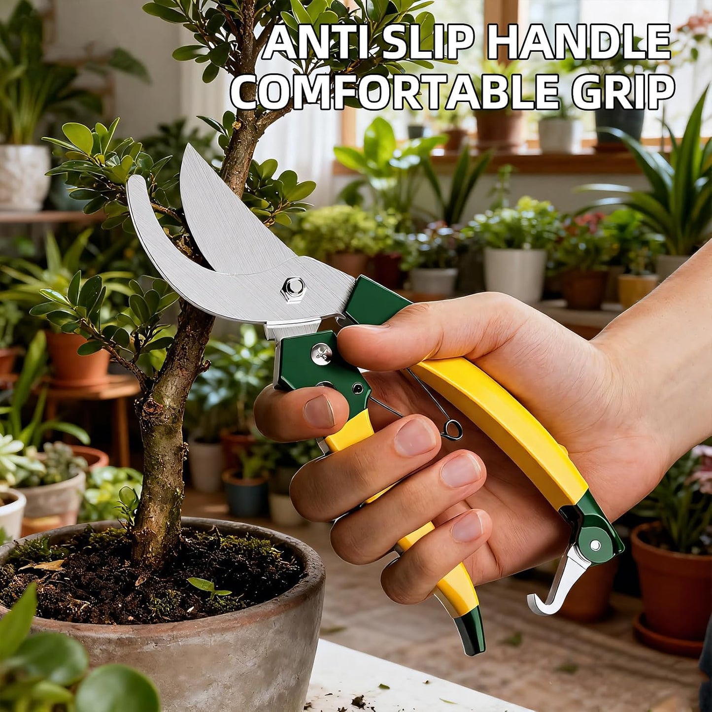 9" Bypass Pruning Shears, SK5 Steel Pruning Shears for Gardening, Garden Clippers with 2-Position Adjustable Jaw for Thick Branches, Landscaping
