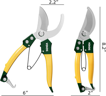 9" Bypass Pruning Shears, SK5 Steel Pruning Shears for Gardening, Garden Clippers with 2-Position Adjustable Jaw for Thick Branches, Landscaping