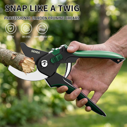 9" Bypass Pruning Shears, SK5 Steel Pruning Shears for Gardening, Garden Clippers with 2-Position Adjustable Jaw for Thick Branches, Landscaping