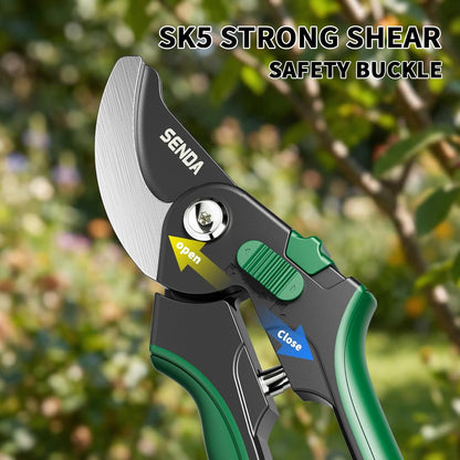 9" Bypass Pruning Shears, SK5 Steel Pruning Shears for Gardening, Garden Clippers with 2-Position Adjustable Jaw for Thick Branches, Landscaping