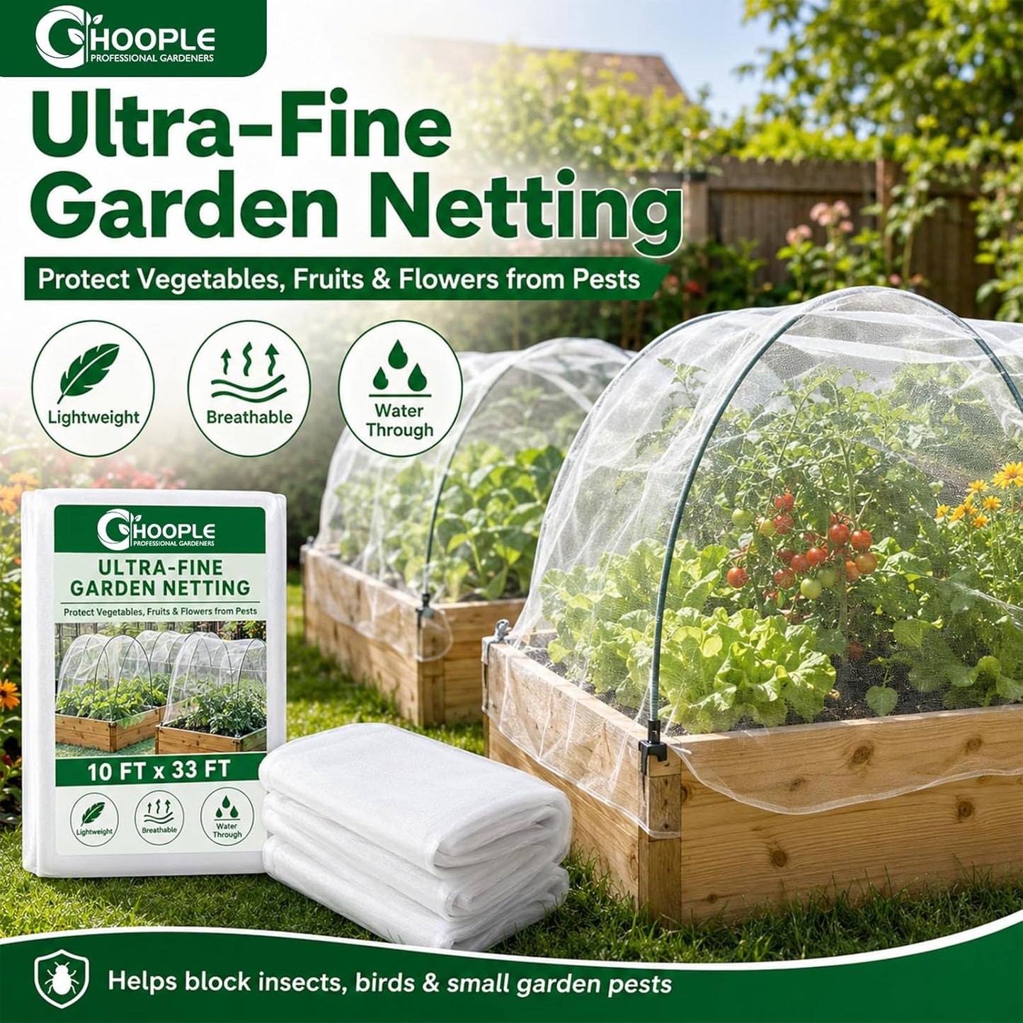 10 ft x 33 ft Garden Netting Pest Barrier, Ultra-Fine Garden Mesh Netting for Garden Protection, Plant Covers Bird Netting for Vegetables, Raised Beds, Blueberry Bushes and Fruit Plants