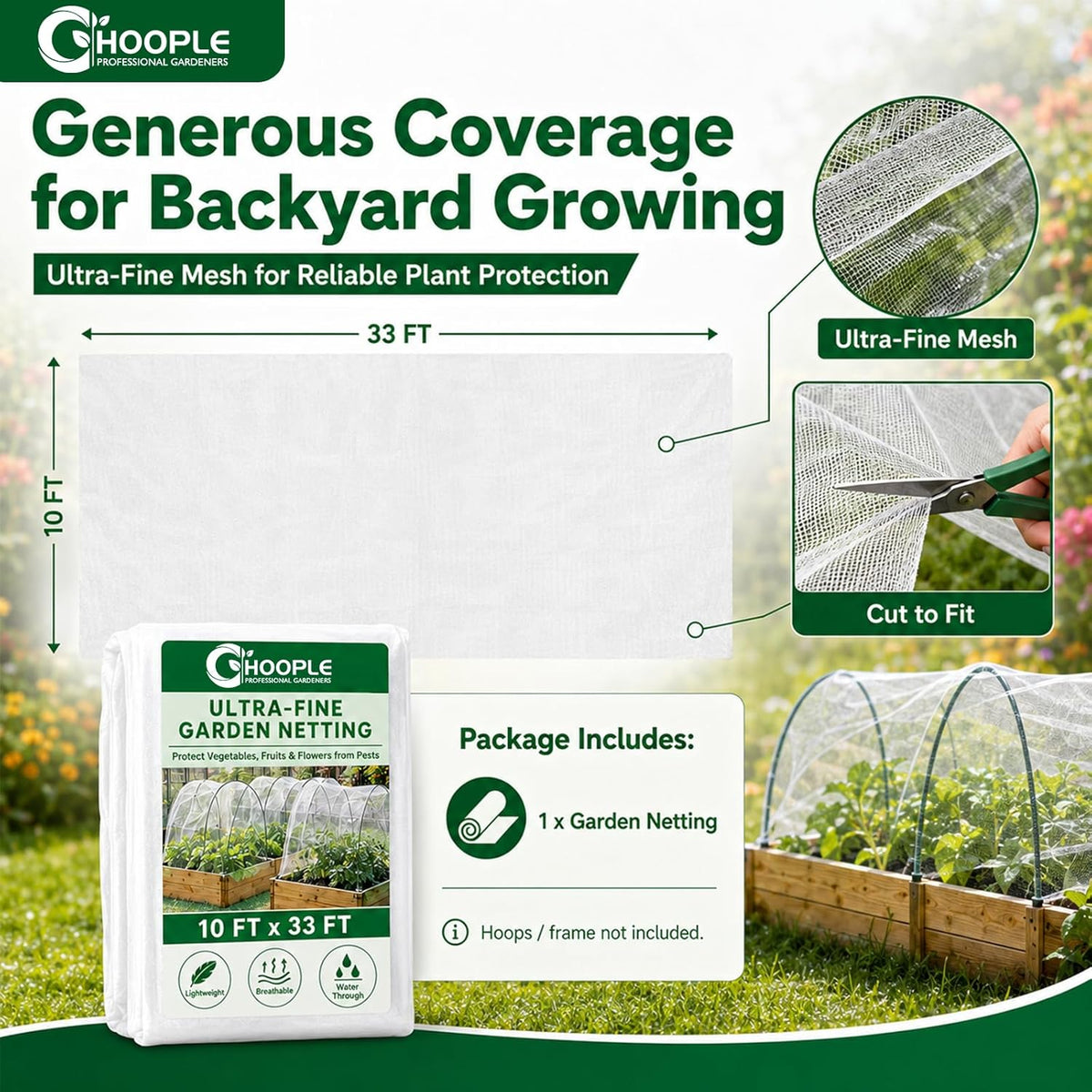 10 ft x 33 ft Garden Netting Pest Barrier, Ultra-Fine Garden Mesh Netting for Garden Protection, Plant Covers Bird Netting for Vegetables, Raised Beds, Blueberry Bushes and Fruit Plants