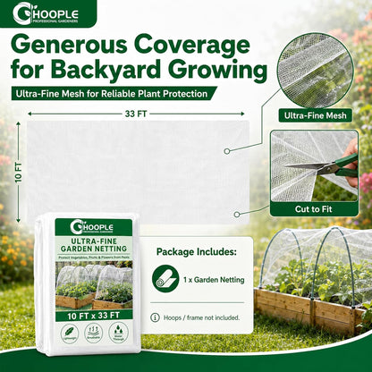 10 ft x 33 ft Garden Netting Pest Barrier, Ultra-Fine Garden Mesh Netting for Garden Protection, Plant Covers Bird Netting for Vegetables, Raised Beds, Blueberry Bushes and Fruit Plants