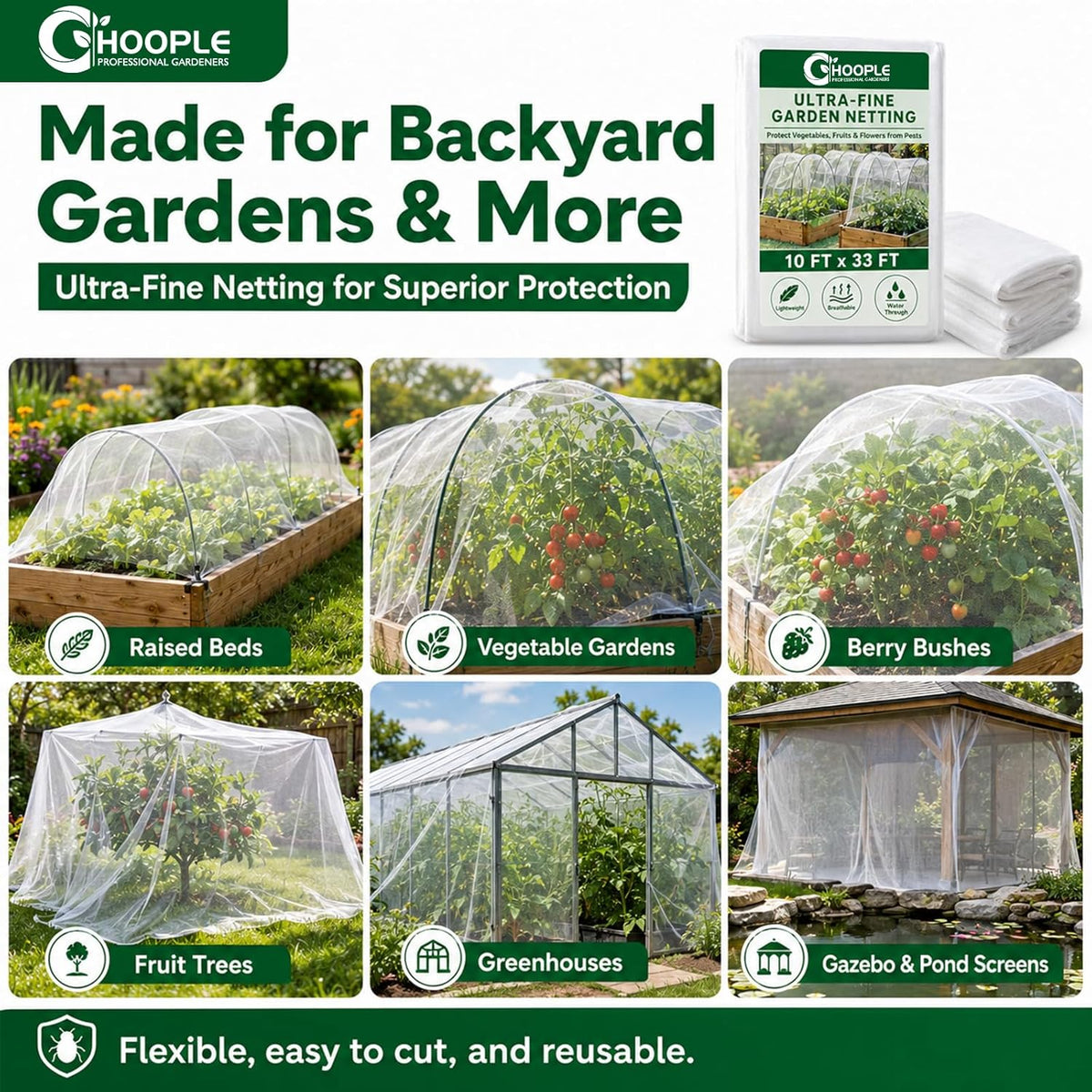 10 ft x 33 ft Garden Netting Pest Barrier, Ultra-Fine Garden Mesh Netting for Garden Protection, Plant Covers Bird Netting for Vegetables, Raised Beds, Blueberry Bushes and Fruit Plants