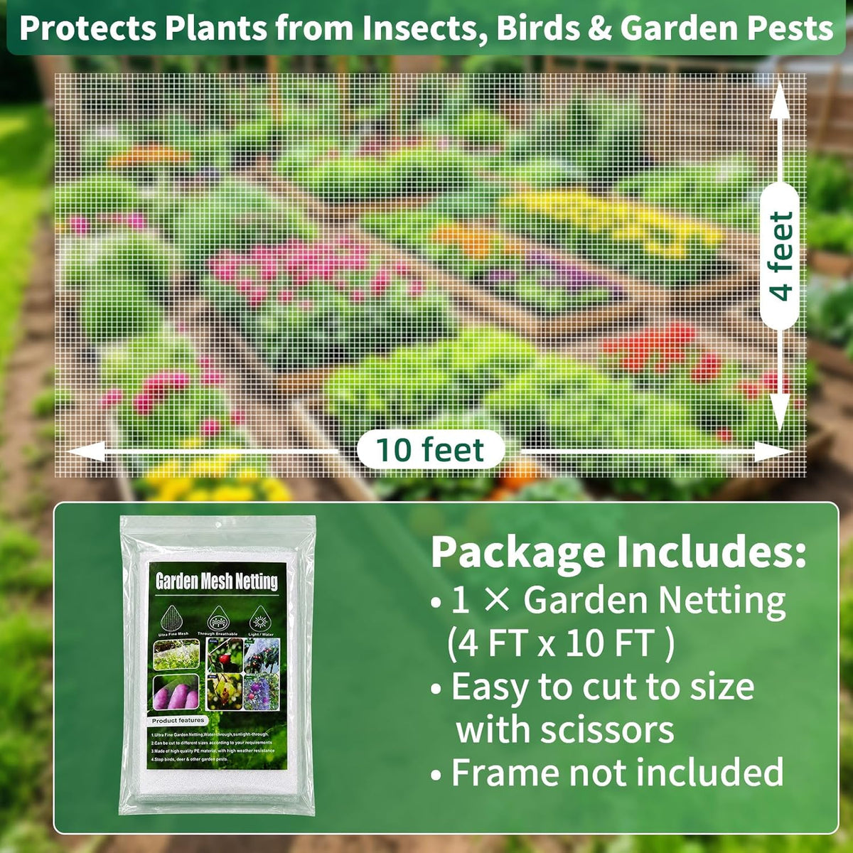 10 ft x 33 ft Garden Netting Pest Barrier, Ultra-Fine Garden Mesh Netting for Garden Protection, Plant Covers Bird Netting for Vegetables, Raised Beds, Blueberry Bushes and Fruit Plants