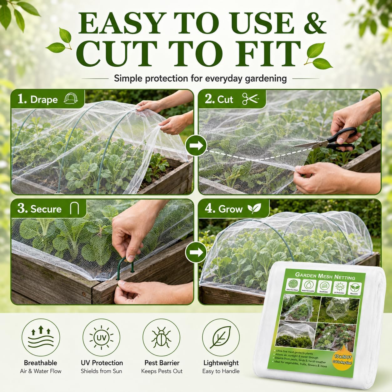 10 ft x 33 ft Garden Netting Pest Barrier, Ultra-Fine Garden Mesh Netting for Garden Protection, Plant Covers Bird Netting for Vegetables, Raised Beds, Blueberry Bushes and Fruit Plants