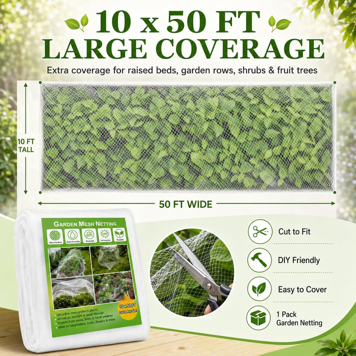 10 ft x 33 ft Garden Netting Pest Barrier, Ultra-Fine Garden Mesh Netting for Garden Protection, Plant Covers Bird Netting for Vegetables, Raised Beds, Blueberry Bushes and Fruit Plants