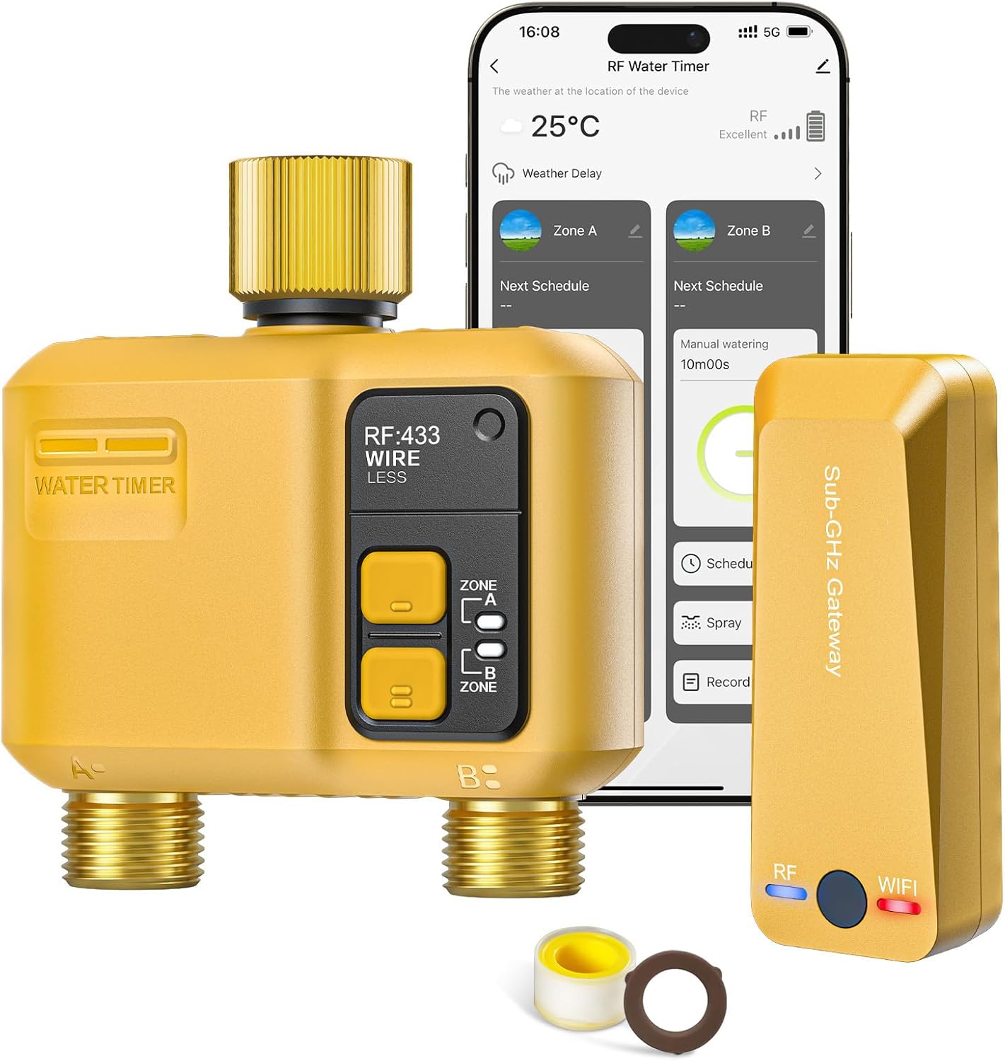 WiFi Water Timer 3 Outlet Garden, Brass Inlet