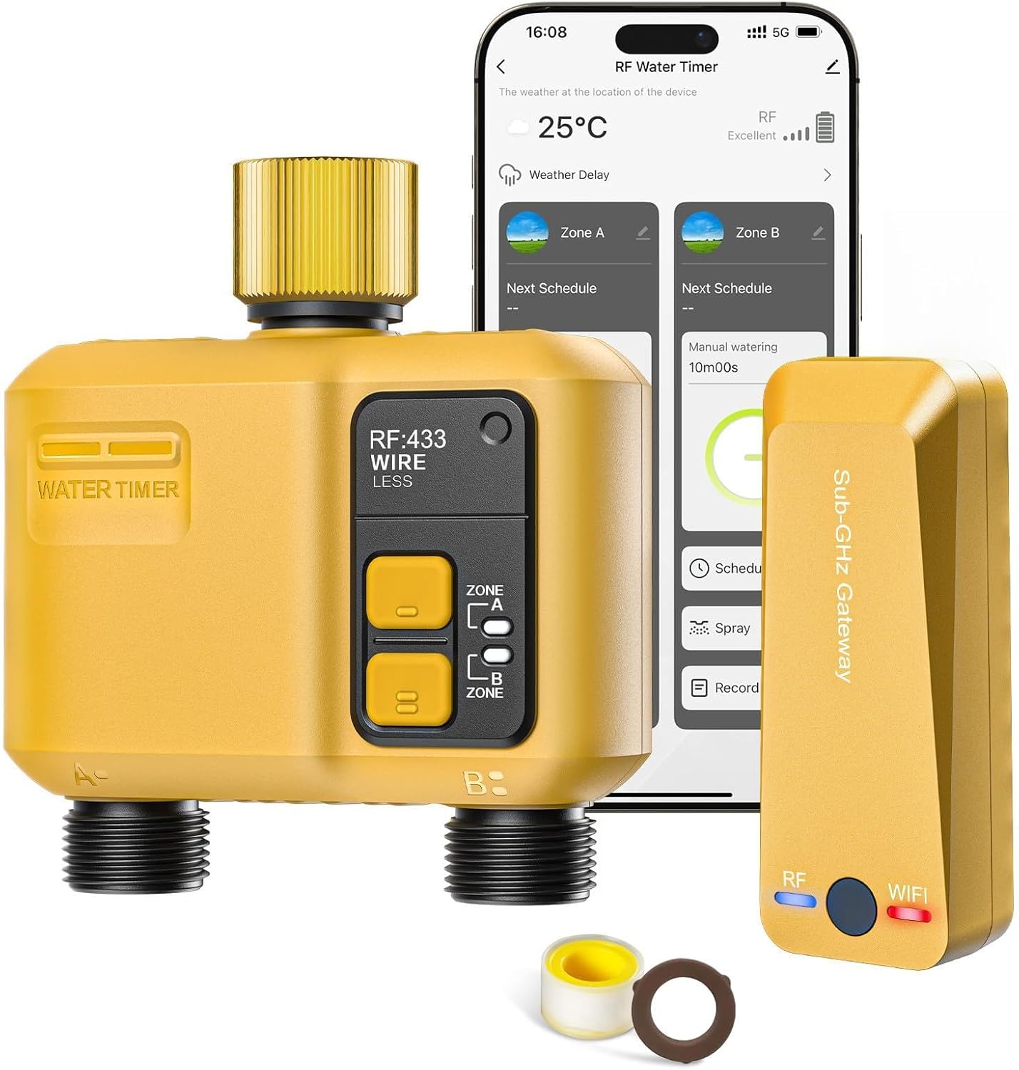 WiFi Water Timer 3 Outlet Garden, Brass Inlet