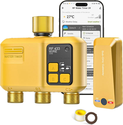 WiFi Water Timer 3 Outlet Garden, Brass Inlet