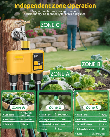 WiFi Water Timer 3 Outlet Garden, Brass Inlet
