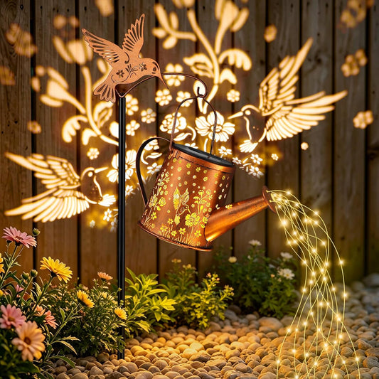 Hummingbird Solar Watering Can Lantern Outdoor Waterproof Garden Decor