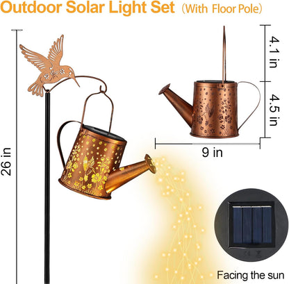 Hummingbird Solar Watering Can Lantern Outdoor Waterproof Garden Decor