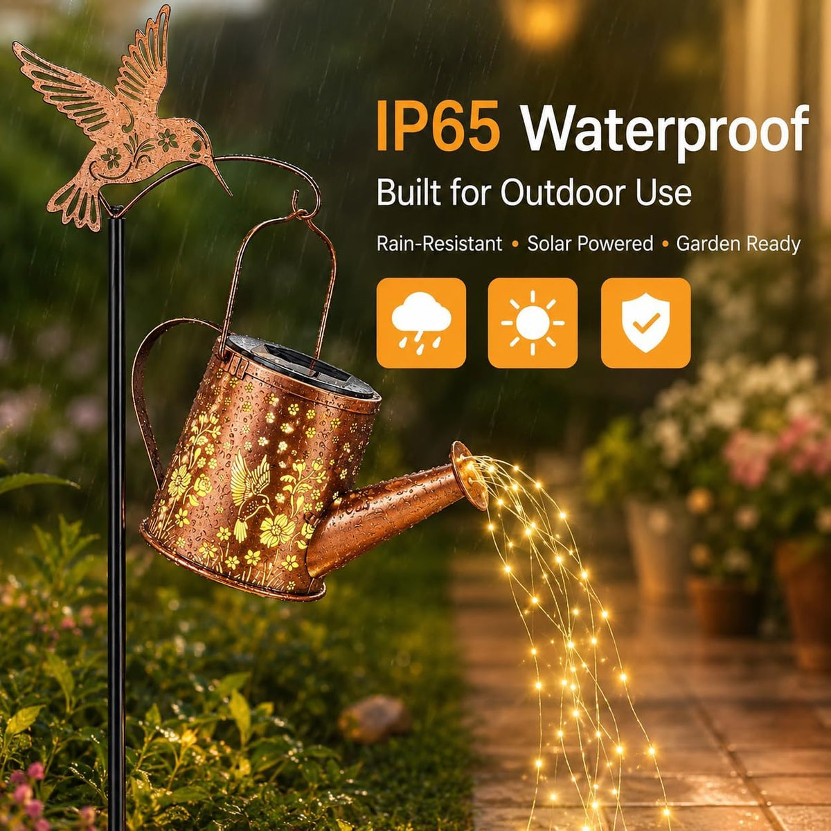 Hummingbird Solar Watering Can Lantern Outdoor Waterproof Garden Decor