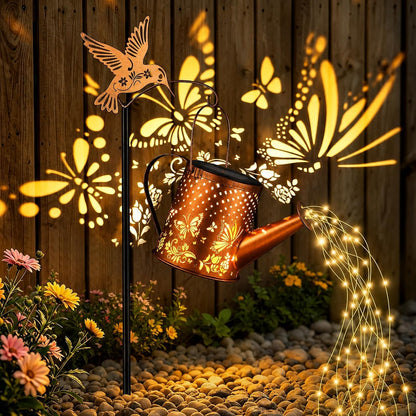 Hummingbird Solar Watering Can Lantern Outdoor Waterproof Garden Decor