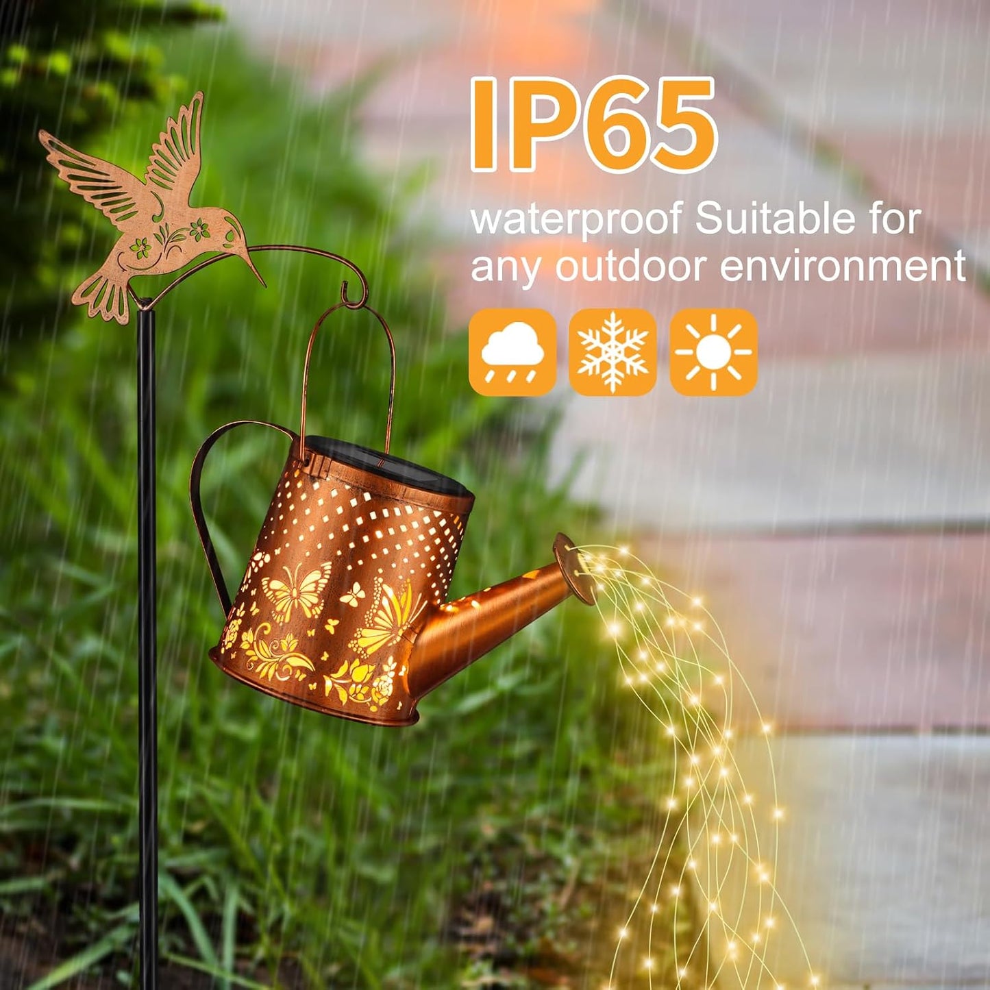 Hummingbird Solar Watering Can Lantern Outdoor Waterproof Garden Decor