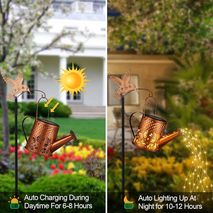 Hummingbird Solar Watering Can Lantern Outdoor Waterproof Garden Decor