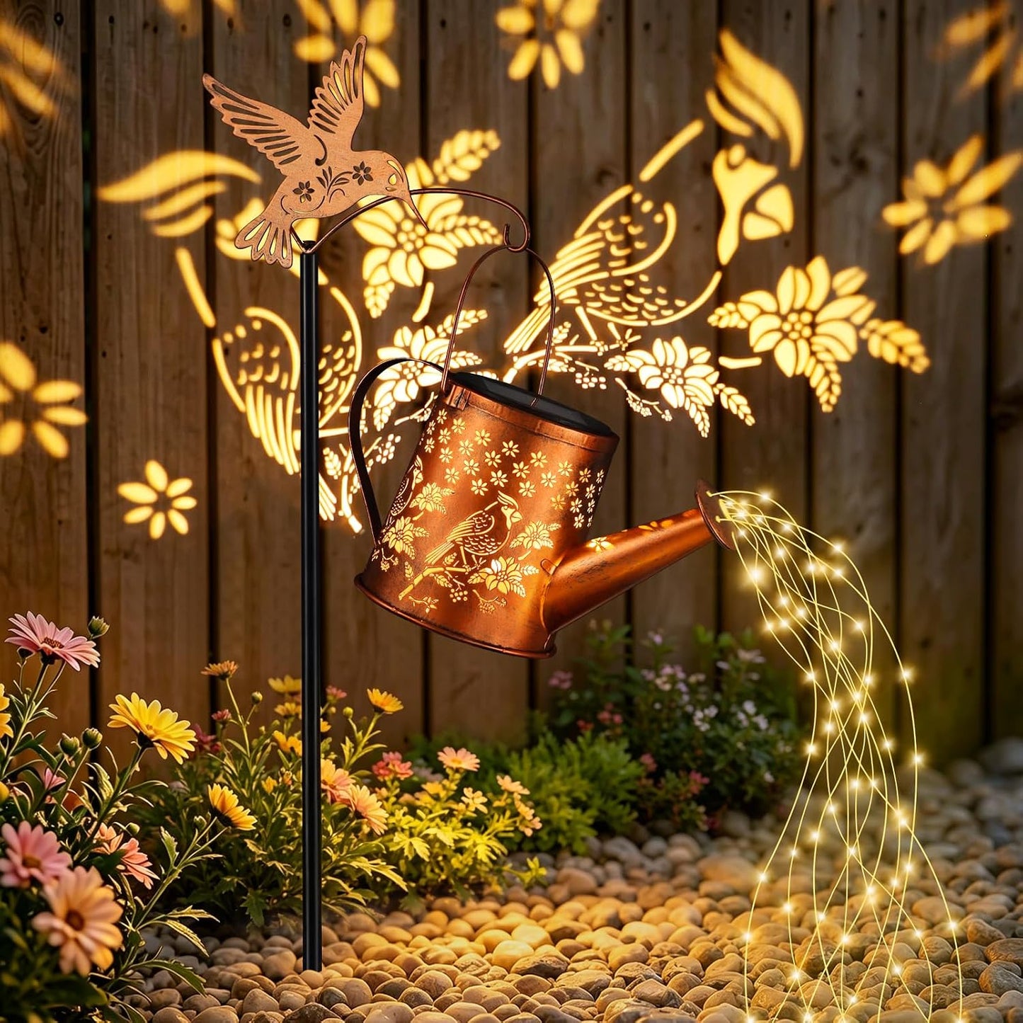 Hummingbird Solar Watering Can Lantern Outdoor Waterproof Garden Decor