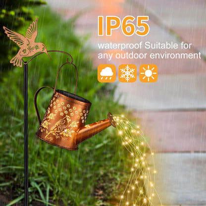 Hummingbird Solar Watering Can Lantern Outdoor Waterproof Garden Decor