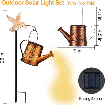 Hummingbird Solar Watering Can Lantern Outdoor Waterproof Garden Decor