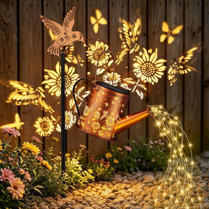Hummingbird Solar Watering Can Lantern Outdoor Waterproof Garden Decor