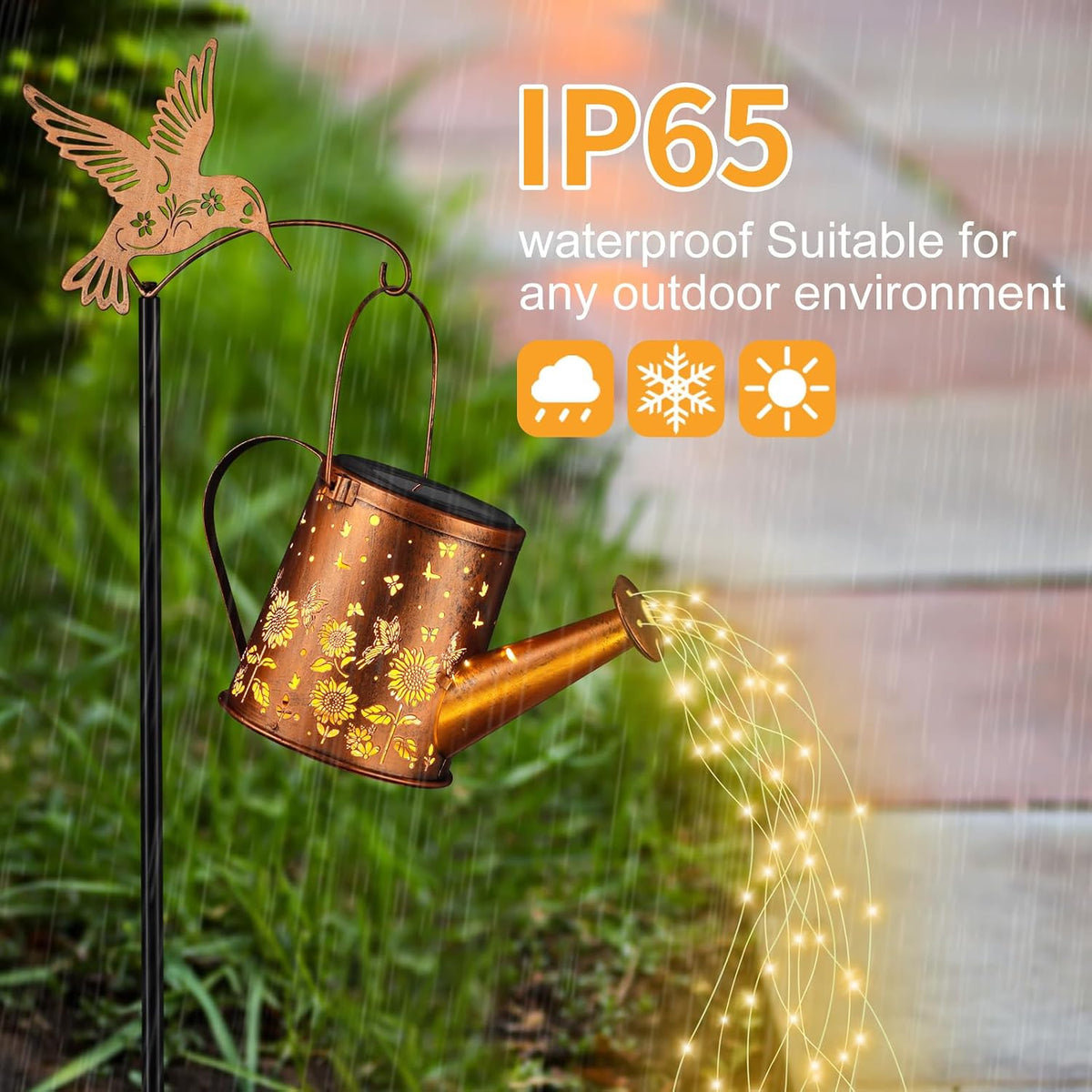 Hummingbird Solar Watering Can Lantern Outdoor Waterproof Garden Decor