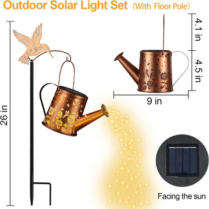 Hummingbird Solar Watering Can Lantern Outdoor Waterproof Garden Decor