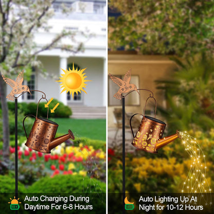 Hummingbird Solar Watering Can Lantern Outdoor Waterproof Garden Decor