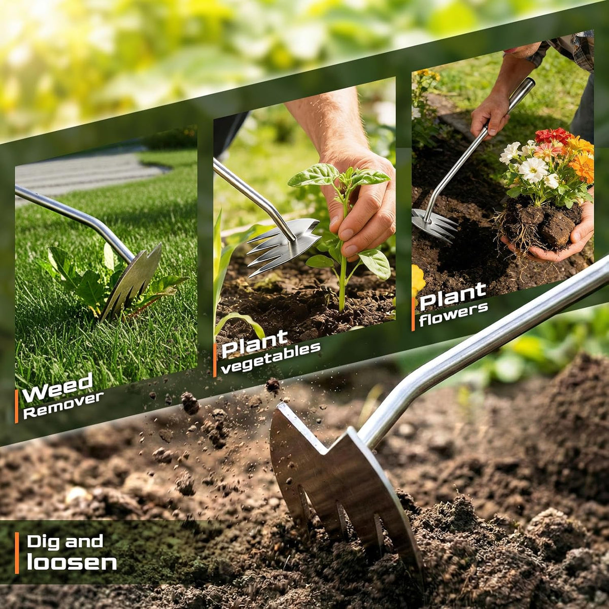 Weed Puller Tool, Heavy-Duty Stainless Steel Garden Hand Weeding Tool