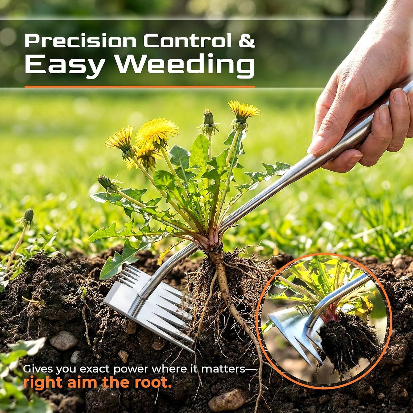 Weed Puller Tool, Heavy-Duty Stainless Steel Garden Hand Weeding Tool