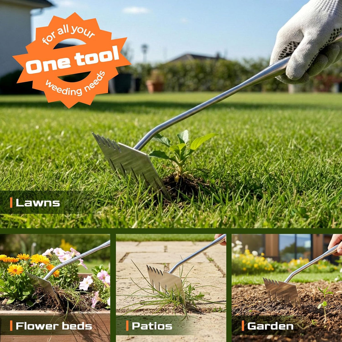 Weed Puller Tool, Heavy-Duty Stainless Steel Garden Hand Weeding Tool