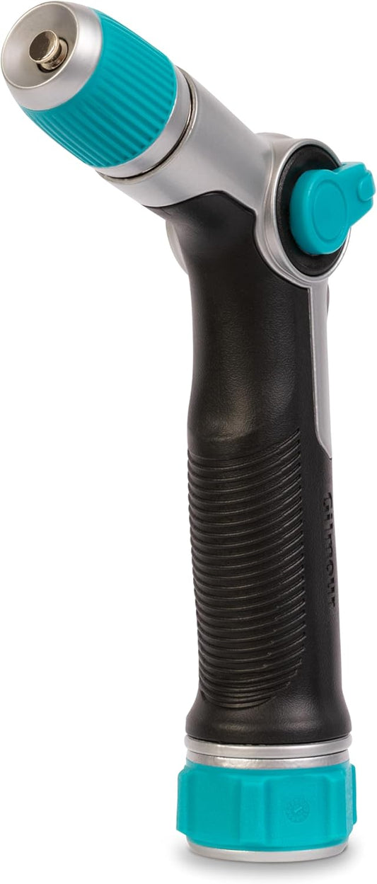 Medium Duty Thumb Control Garden Hose Nozzle with Adjustable Spray Pattern, Water Hose Nozzle for Watering Garden or Lawn, Black/Aqua