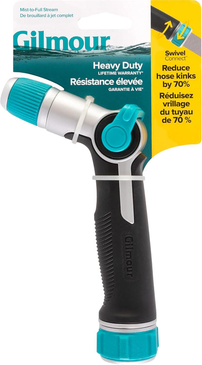 Medium Duty Thumb Control Garden Hose Nozzle with Adjustable Spray Pattern, Water Hose Nozzle for Watering Garden or Lawn, Black/Aqua