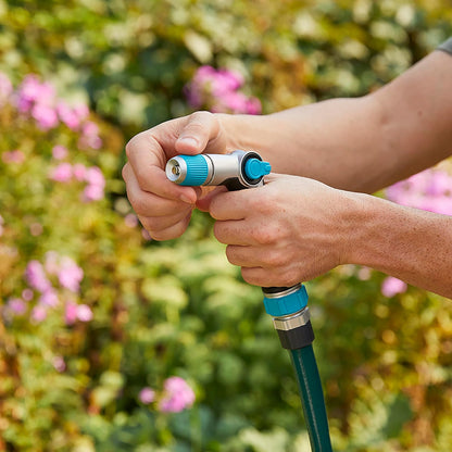Medium Duty Thumb Control Garden Hose Nozzle with Adjustable Spray Pattern, Water Hose Nozzle for Watering Garden or Lawn, Black/Aqua