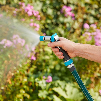 Medium Duty Thumb Control Garden Hose Nozzle with Adjustable Spray Pattern, Water Hose Nozzle for Watering Garden or Lawn, Black/Aqua
