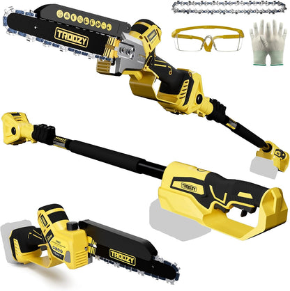 Cordless Pole Saw, 8-INCH 2-IN-1 Chainsaw with 21V 4.0Ah Battery Powered, Electric Tree Trimmer with 9FT Telescopic Pole, 180°Angle for Tree Branches Pruning & Wood Cutting, Battery Included