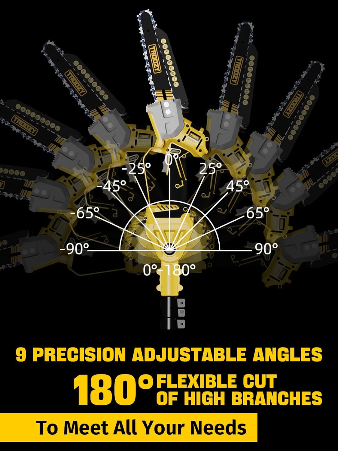 Cordless Pole Saw, 8-INCH 2-IN-1 Chainsaw with 21V 4.0Ah Battery Powered, Electric Tree Trimmer with 9FT Telescopic Pole, 180°Angle for Tree Branches Pruning & Wood Cutting, Battery Included