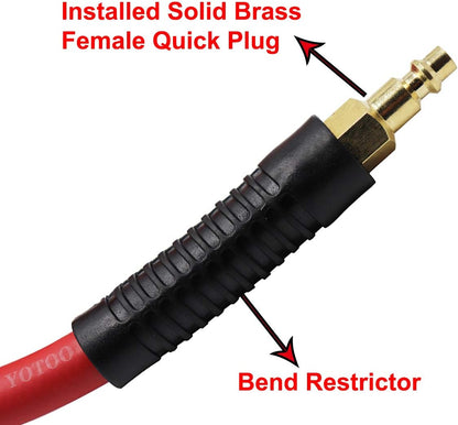 Heavy Rubber Short Air Hose 3/8-Inch by 3-Feet, 300 PSI Lead in Air Compressor Hose, Kink Resistant, All-Weather Flexibility with 1/4-Inch Brass Male Fittings, Bend Restrictors, Red