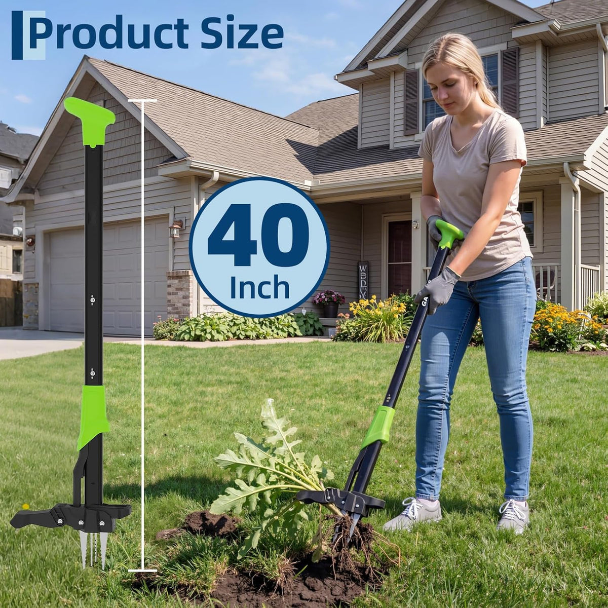 40" Stand-Up Weed Puller Tool with Ejector, Long Handle | 4 Serrated Stainless Steel Claws | Reinforced Foot Platform for Easy-Eject Easily Remove Weeds Without Bending Pulling Kneeling