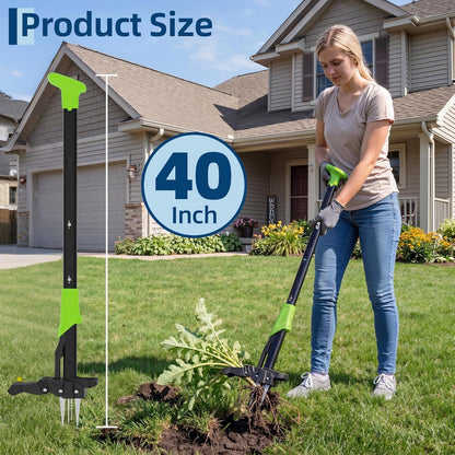 40" Stand-Up Weed Puller Tool with Ejector, Long Handle | 4 Serrated Stainless Steel Claws | Reinforced Foot Platform for Easy-Eject Easily Remove Weeds Without Bending Pulling Kneeling