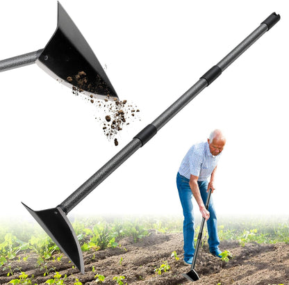 Garden Hoe, Heavy Duty Trenching Hoes with 60 Inch Long Handle, Sharp Edge Triangle Weeding Hoe Garden Tools for Weeds Removal,Cultivating,Digging,Loosen Soil, Trenching, Landscaping Manual Weeder
