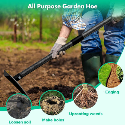 Garden Hoe, Heavy Duty Trenching Hoes with 60 Inch Long Handle, Sharp Edge Triangle Weeding Hoe Garden Tools for Weeds Removal,Cultivating,Digging,Loosen Soil, Trenching, Landscaping Manual Weeder