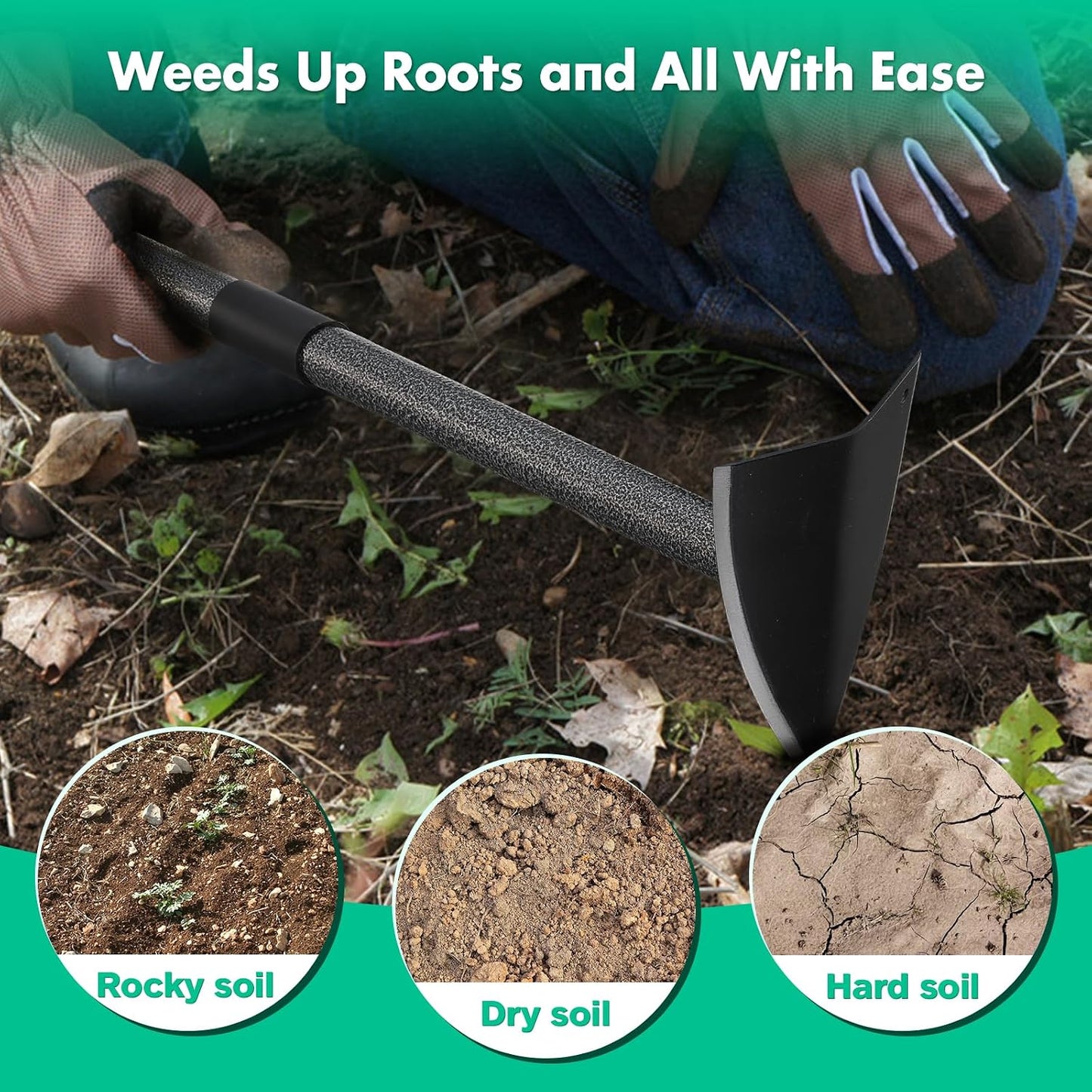 Garden Hoe, Heavy Duty Trenching Hoes with 60 Inch Long Handle, Sharp Edge Triangle Weeding Hoe Garden Tools for Weeds Removal,Cultivating,Digging,Loosen Soil, Trenching, Landscaping Manual Weeder