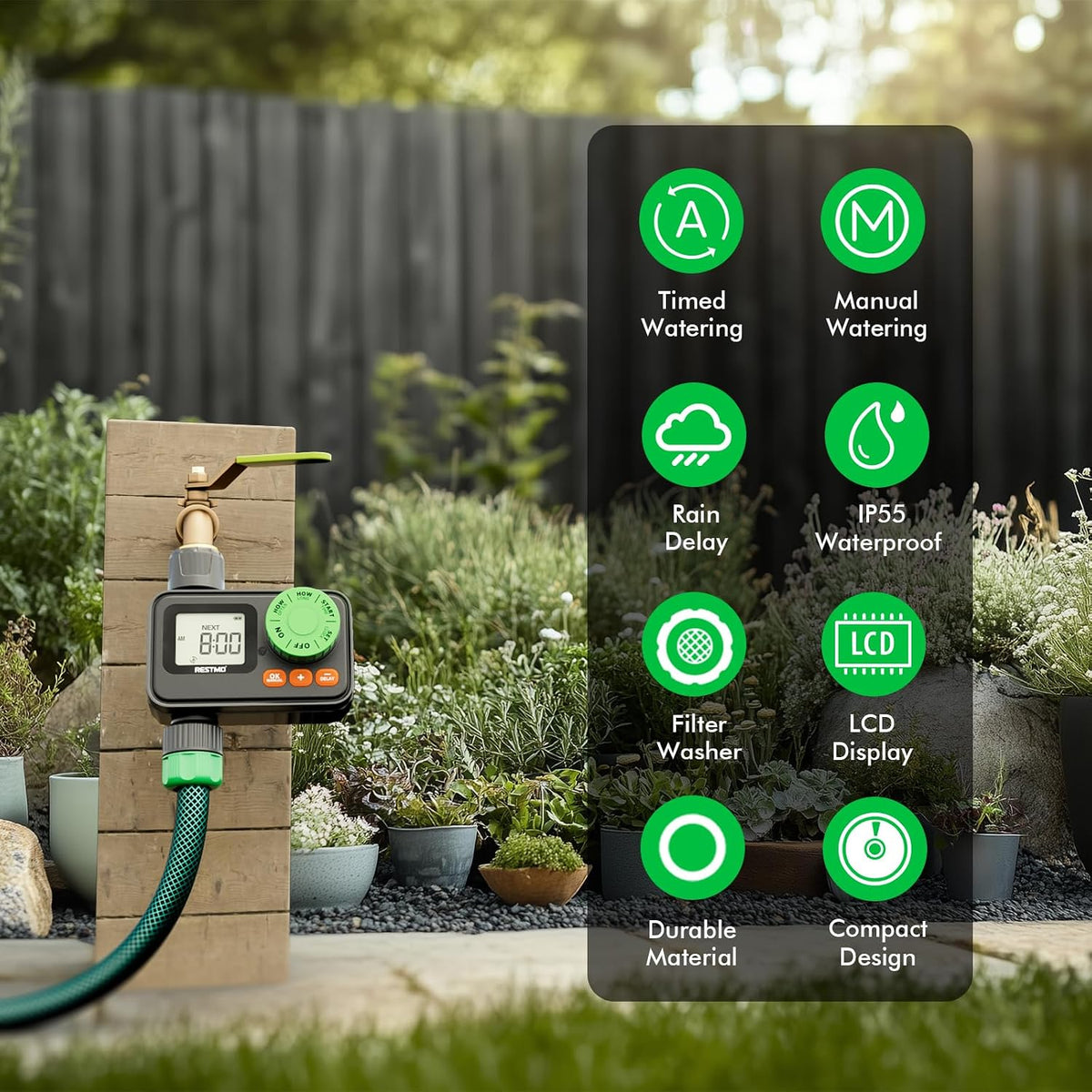Sprinkler Timer, Programmable Water Timer for Garden Hose, Automatic Control | Manual ON/Off | Rain Delay for Outdoor Faucet, Drip Irrigation and Lawn Watering System