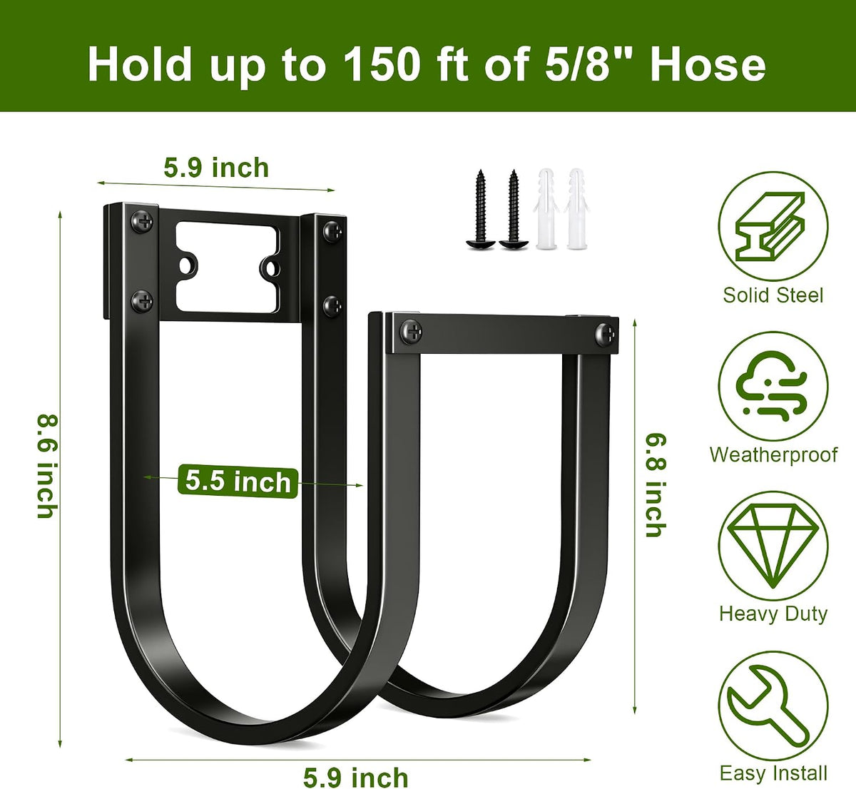 Garden Hose Holder Wall Mount Heavy Duty Water Hose Holders for Outside