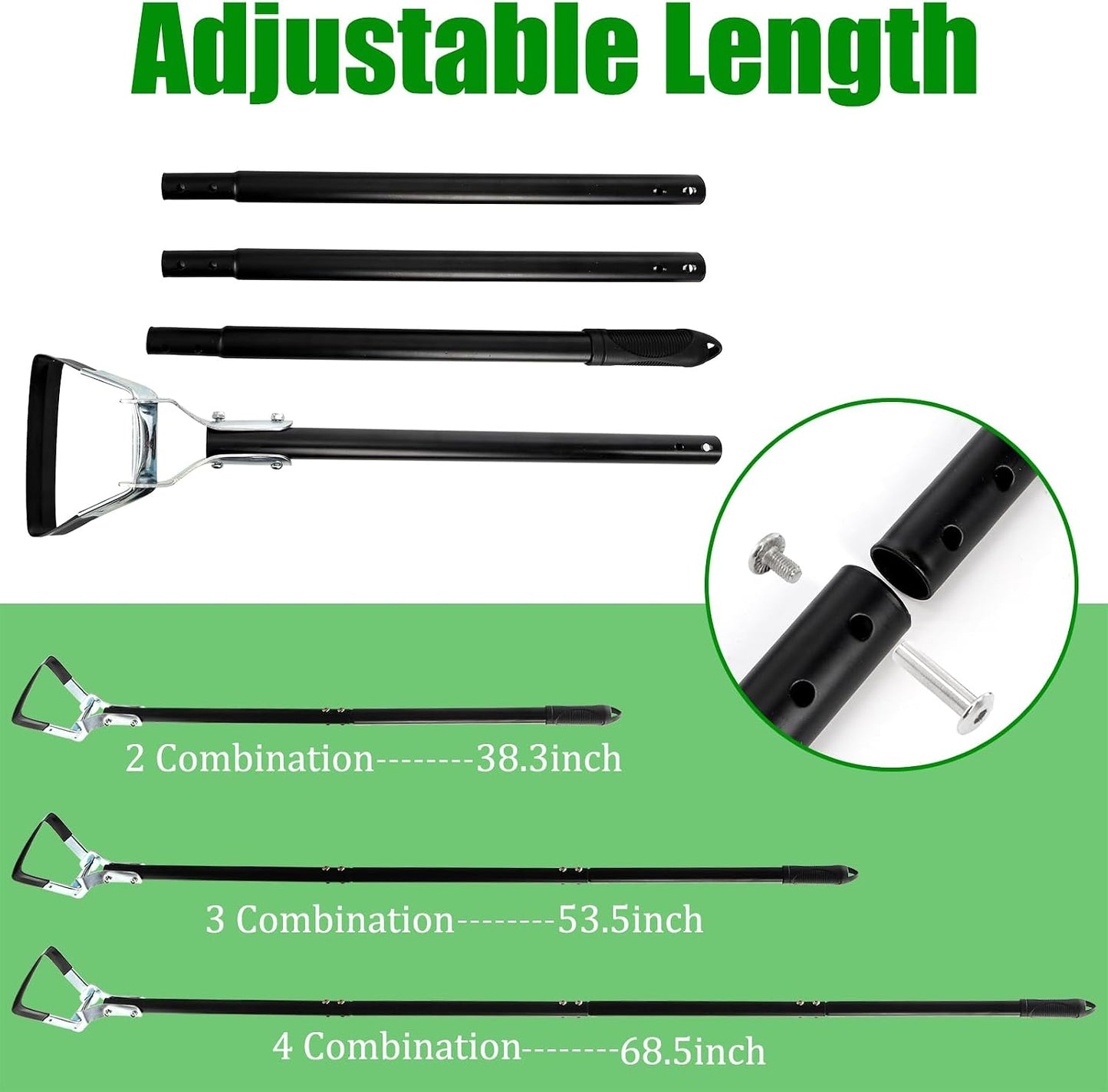 Lawei Adjustable Hoe Garden Tool, 68.5 Inch 4-Section Long Handle Scuffle Loop Hoe for Weeding, Heavy Duty Steel Stirrup Action Hoe with Triangle Head for Lawn, Yard, Flower Beds and Vegetable Gardens